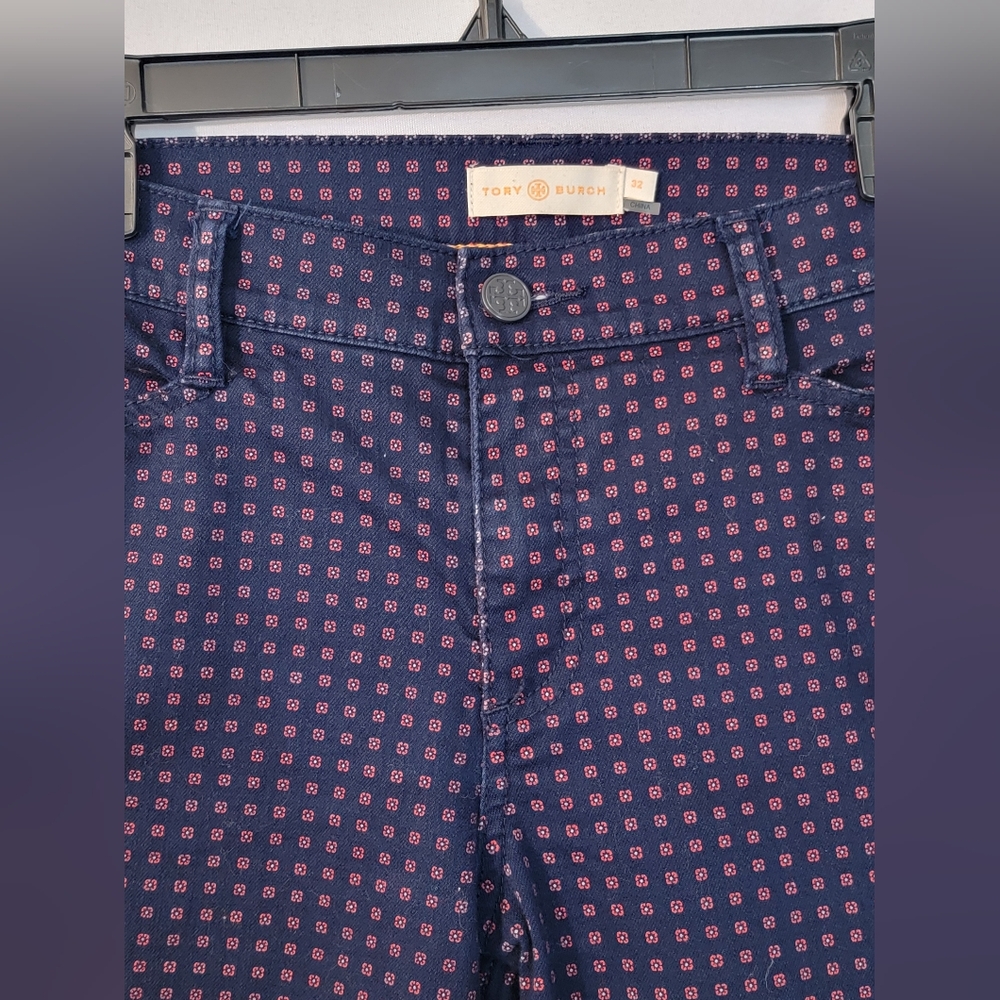 Tory Burch Navy Daisy Dots Emmy Ankle Skinny Jeans Size 32